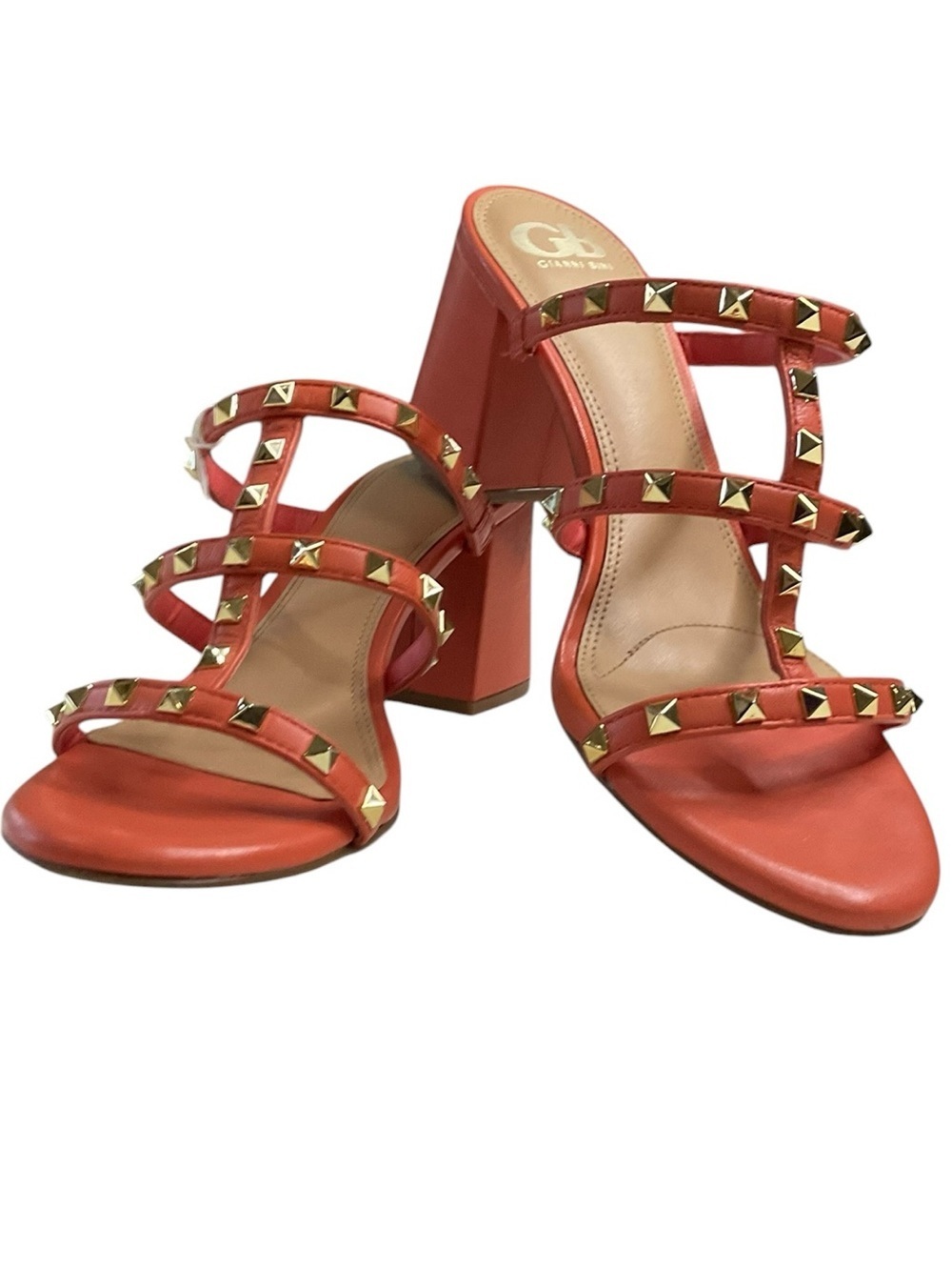 Gianni Bini Level Uppp Coral Pyramid Stud Block Heel Mules